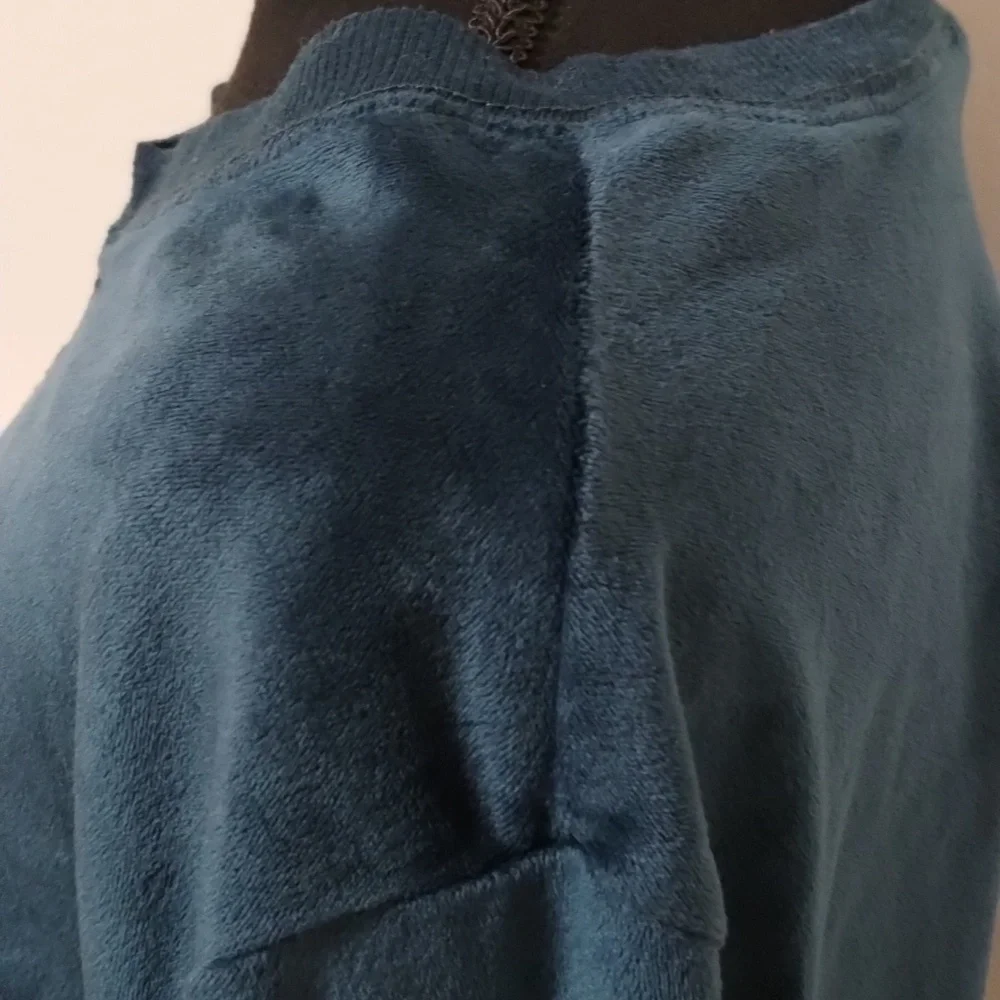 Honeydew velour pullover scoop neck sweater emerald green blue Sz XL
